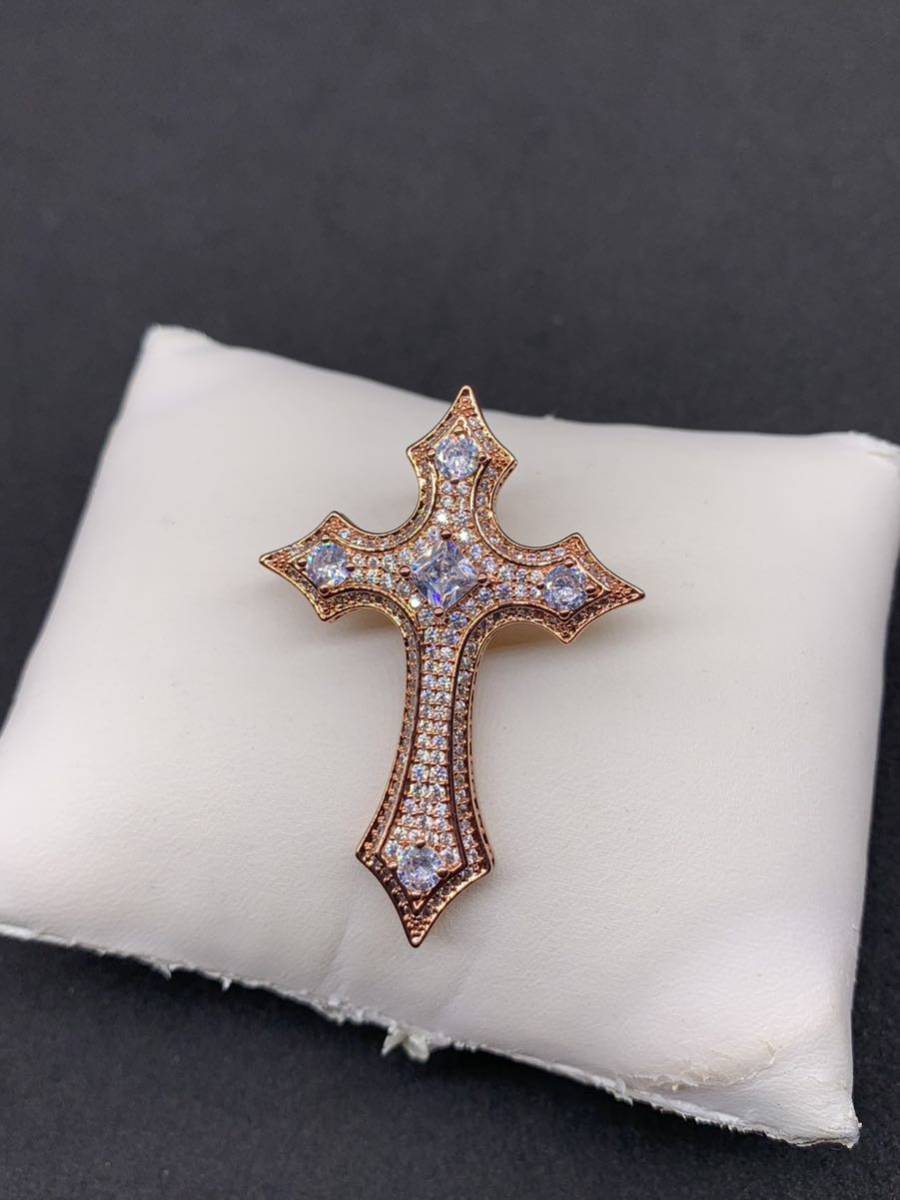 パヴェ留 ローズ 十字架 ジルコニアダイヤ ブリンブリン ネックレス ロザリオ拍卖