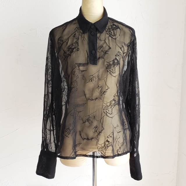 トクコプルミエヴォル 刺繍 シアー ブラウス 9 ブラック 日本製 長袖 TOKUKO 1er VOL拍卖