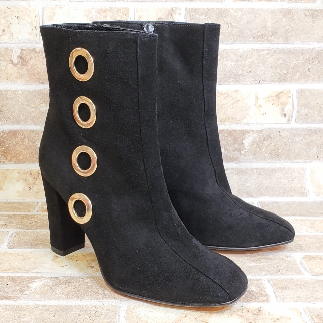 カミングアトラクションズ スエードレザー ショートブーツ スクエアトゥ 37 スペイン製 ブラック COMING ATTRACTIONS拍卖