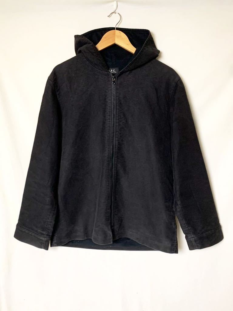 90s アーカイブ フランス製 アーペーセー ブラック モールスキン パーカー M フーディ 黒 フルジップ/ベトラ モンサンミシェル ラブルール拍卖
