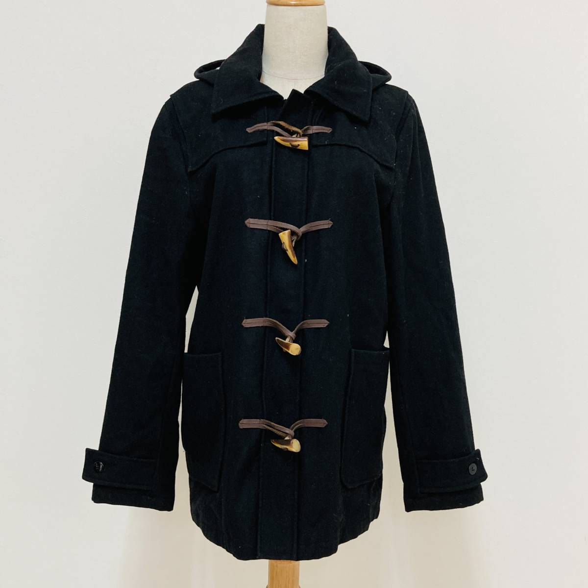 a03229 RAGEBLUE レイジブルー メンズ ダッフルコート フード フルジップ シンプル L 黒 古着 USED 万能 ベーシックカジュアルスタイル拍卖