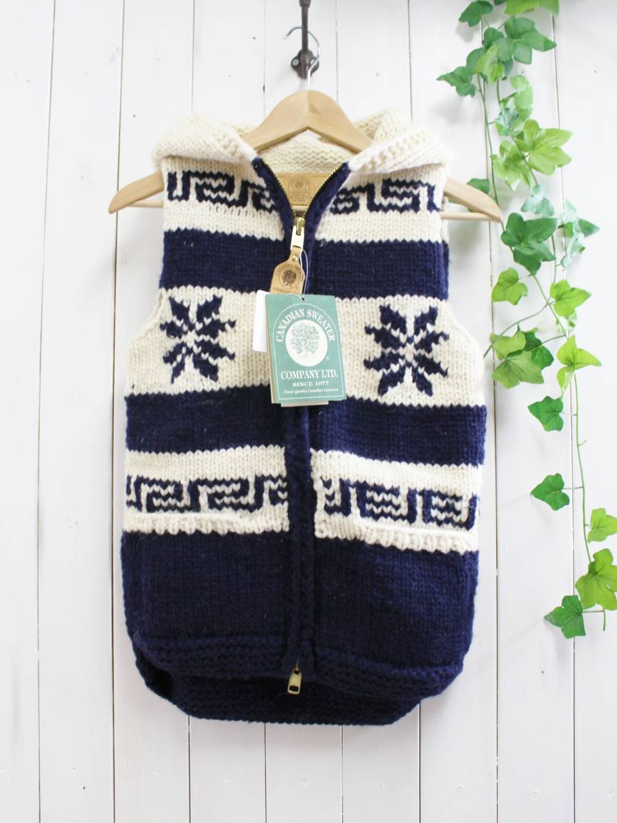新品◆CANADIAN SWEATER カナディアンセーター◆カウチンセーター フード付きニットベスト 40 定価48,000円拍卖