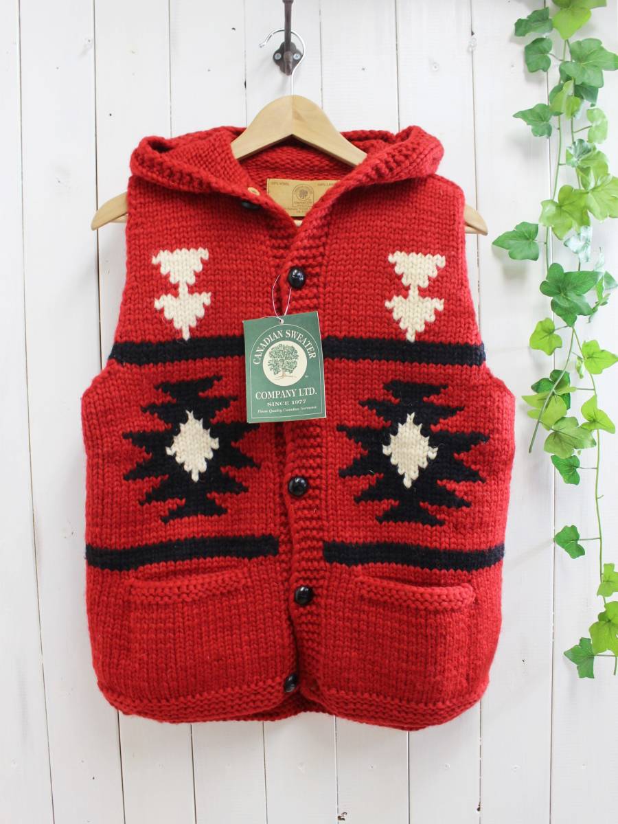 新品◆CANADIAN SWEATER カナディアンセーター◆カウチンセーター フード付きニットベスト 38 定価48,000円拍卖