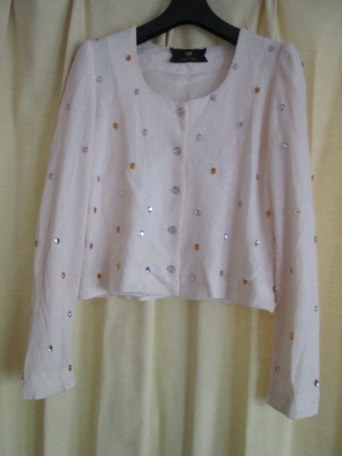 USED★ROJITA キラキラビジュー付アイボリーカーディ Mサイズ拍卖
