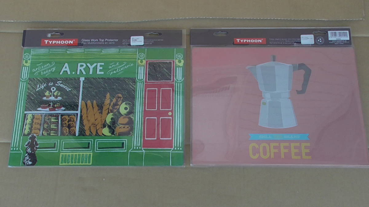 コーヒー 強化ガラス 2枚セット 耐熱 鍋敷き マルチプレート パン屋さん キッチン/まな板 カッティングボード拍卖