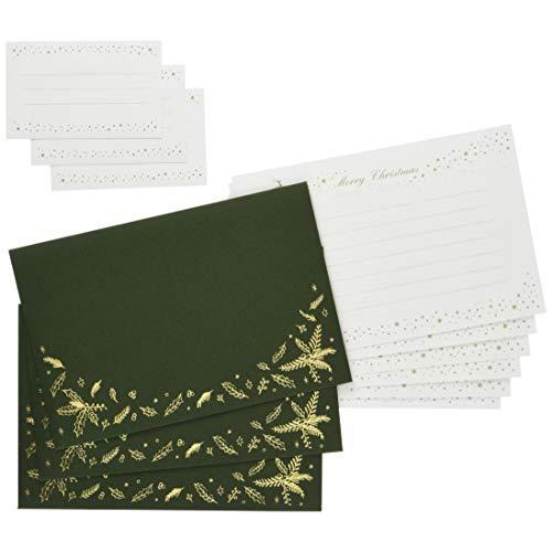 @【即決】◆クリスマス ミニレターセット◆スパークルホーリー 箔押し加工 便箋6枚/封筒3枚/宛名シール3枚// CL004(グリーン)*拍卖
