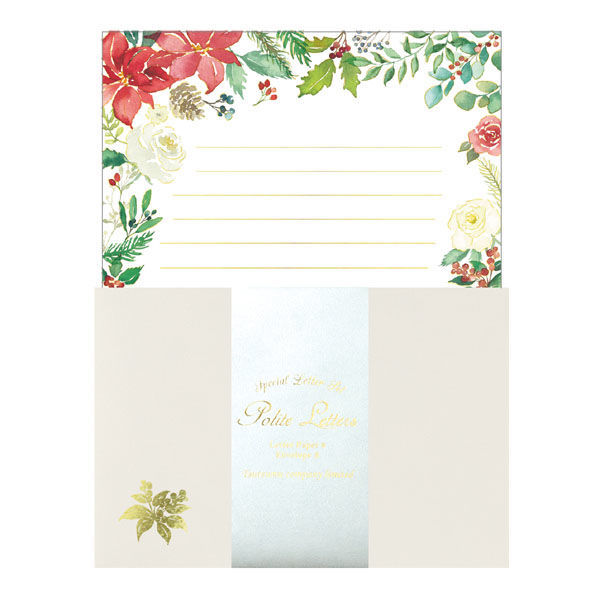 @【即決】◆レター静かな森 煌びやかなレターセット 箔押し加工◆フラワーデザイン 花 便箋6枚/封筒3枚/宛名シール3枚 // TL101 拍卖