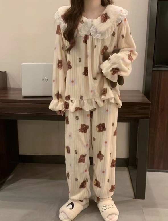 可愛い 女の子 部屋着 レディース パジャマ モコモコ 厚手 ルームウェア 防寒 秋冬 ナイトウエア k221拍卖