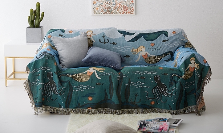 可愛い人魚姫欧米風ソファカバー マルチカバーフリンジ付き 毛布 ブランケットベッド 洗える 四季通用多機能 90*150CM K236拍卖
