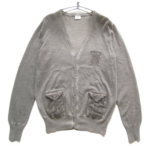 美品イタリア製!!ロフト Loft.*立体ポケット付き ピグメント染め加工ウールニットカーディガン M 茶 ブラウングレー拍卖