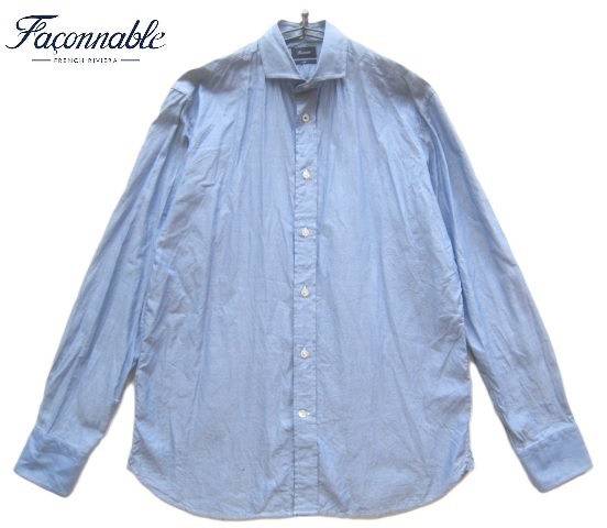トルコ製2.2万!!ファソナブル Faconnable*美シルエット ホリゾンタルカラーシャツ M 紺 フレンチブランド拍卖