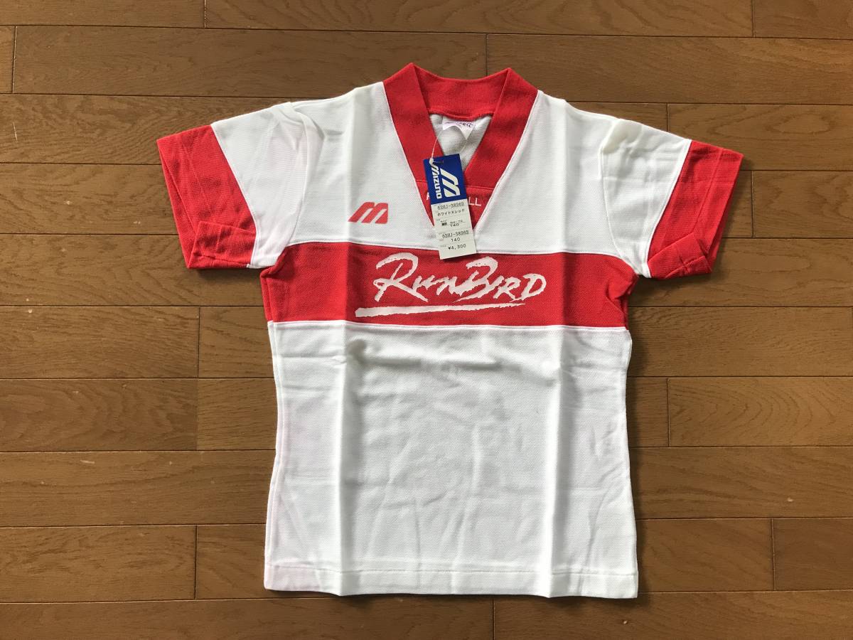当時物 未使用 デッドストック Mizuno 半袖シャツ フットボール Vネック ジュニア 品番:62HJ-38262 サイズ:140  TM9568拍卖