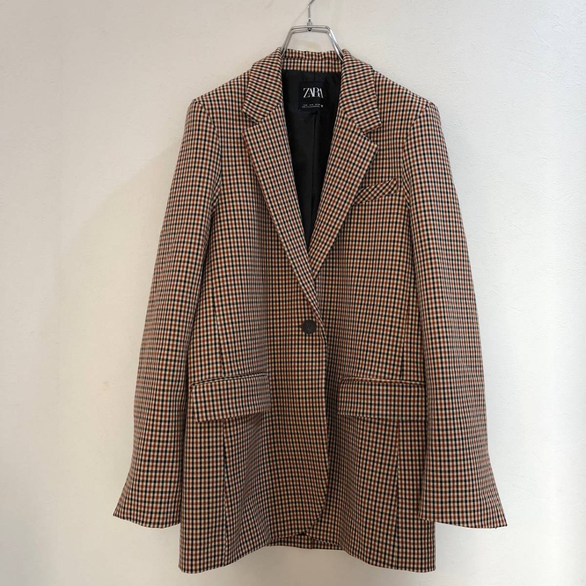 ZARA/ザラ 長袖チェック柄テーラードジャケット ベージュ ブラウン メンズ S拍卖