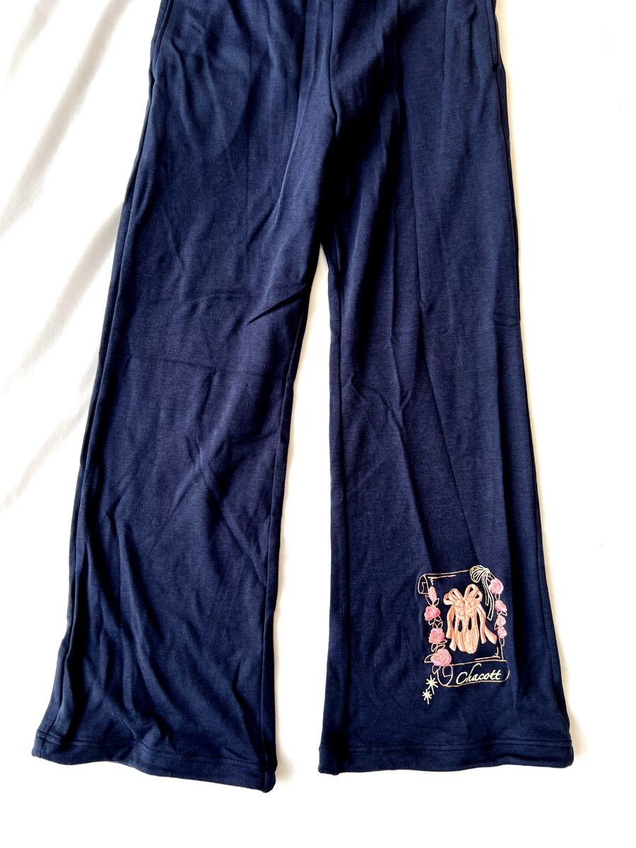新品 チャコット★12,200円 シューズ刺しゅうの2wayパンツ 120k ネイビー バレエ スケート 体操 ダンスおk拍卖