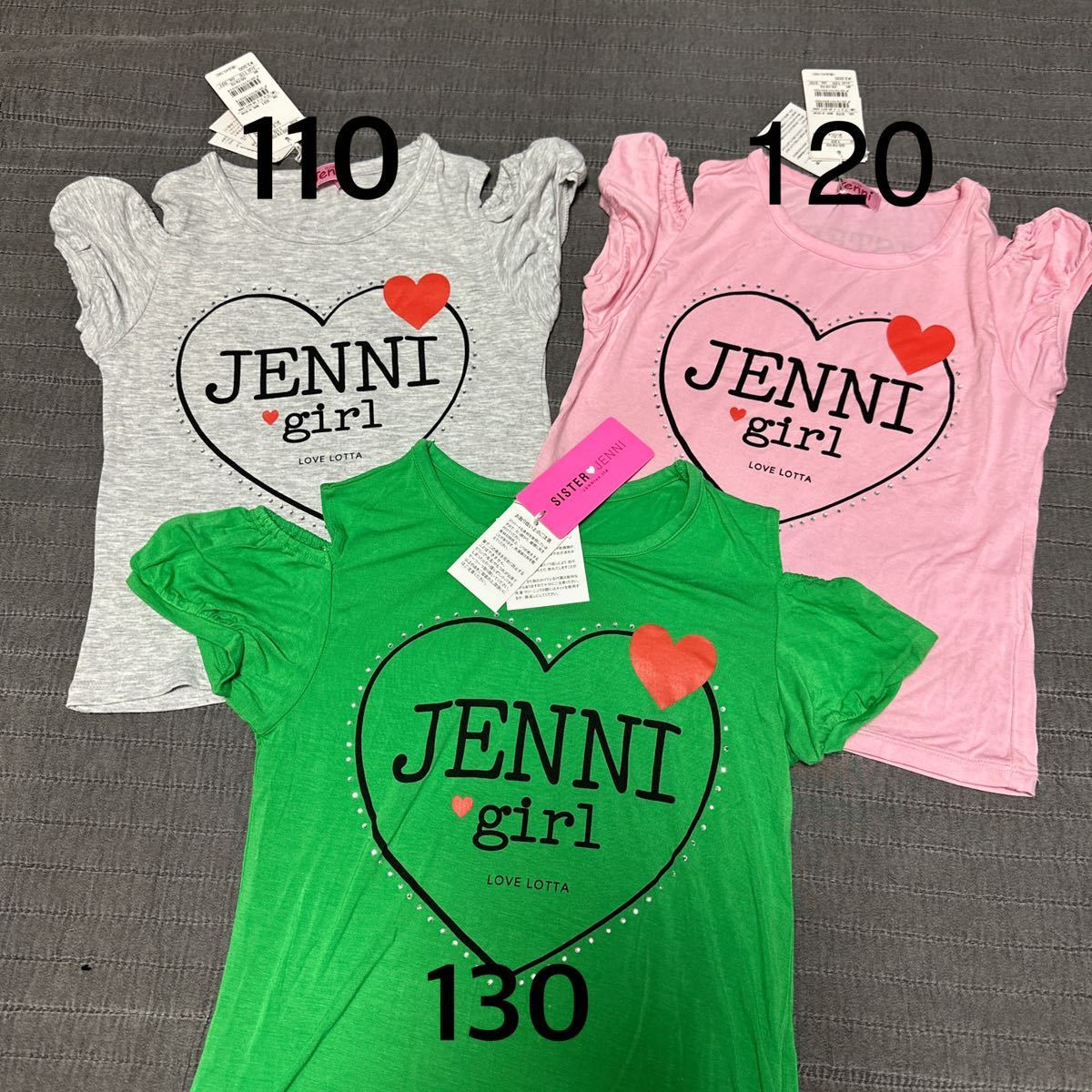 新品JENNIジェニィ 肩あきオフショルダー 半袖Tシャツ130グリーン 色サイズ違い有拍卖