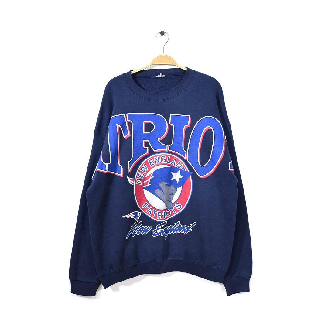 【送料無料】90s NFL ニューイングランド ペイトリオッツ ヴィンテージスウェット ビッグプリント 紺 PATRIOTS メンズXL相当 @CF0623拍卖