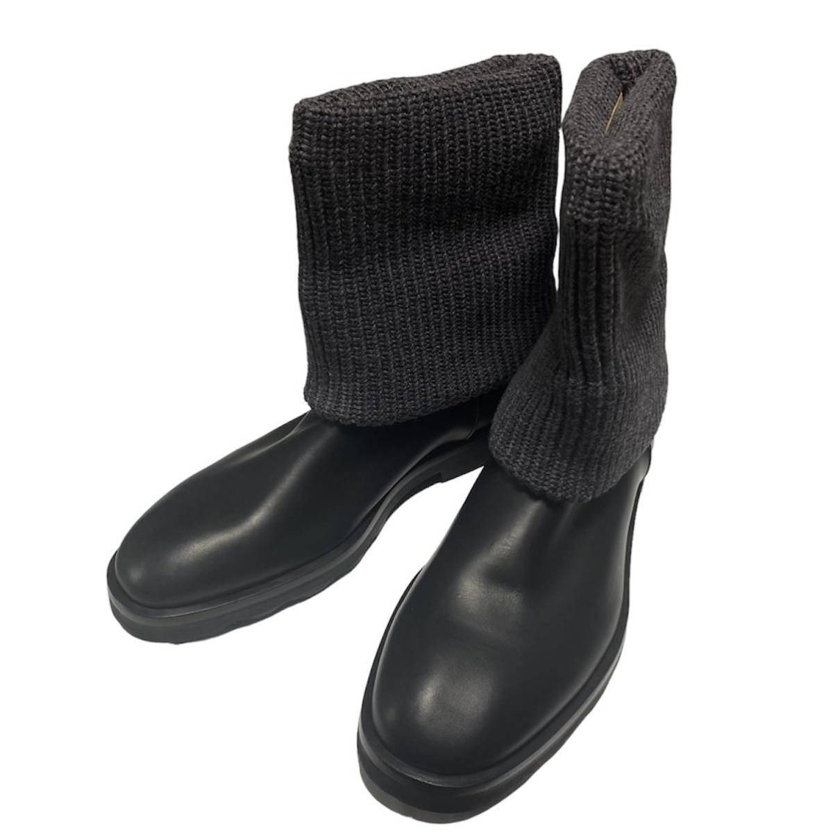 【新品】即決★ Maison Margiela メゾンマルジェラ ★ ショートブーツ ニット イタリア製 ブラック 2way レザー 44 ワーク エンジニア拍卖