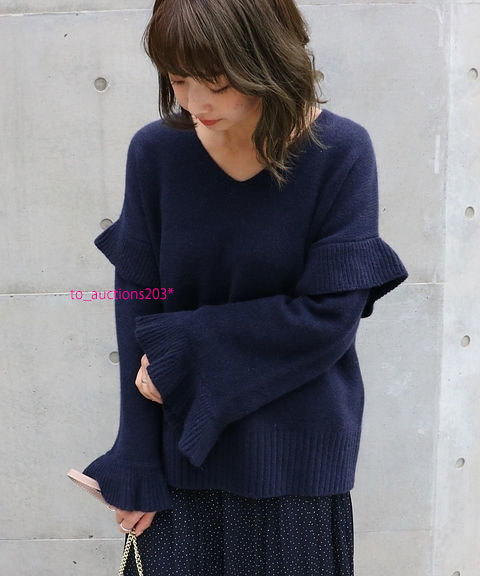 NOBLE ノーブル ◆ 新品 セーブルコン フリルスリーブオーバープルオーバー ネイビー ◆ \20,520税込拍卖