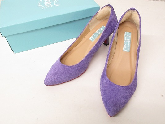 i3242:神戸洋靴店 6cmヒール ポインテッドトゥパンプス 24㎝ スエード 薄紫/パープル 日本製拍卖