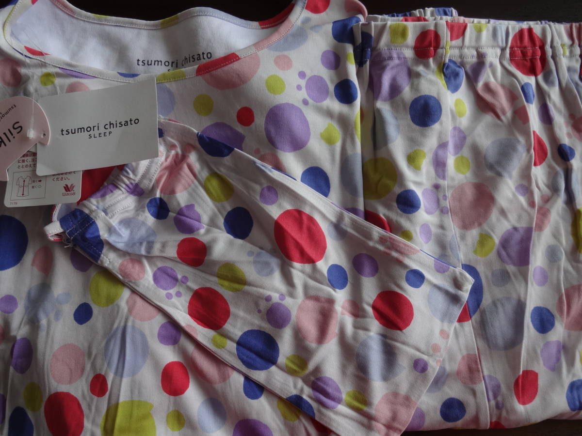 Lサイズ シルク100%ツモリチサト☆ワコール新品パジャマ長袖長ズボン★絹100%シルクサテン携帯用巾着袋付ネコドットPI送料185円追跡OK!拍卖