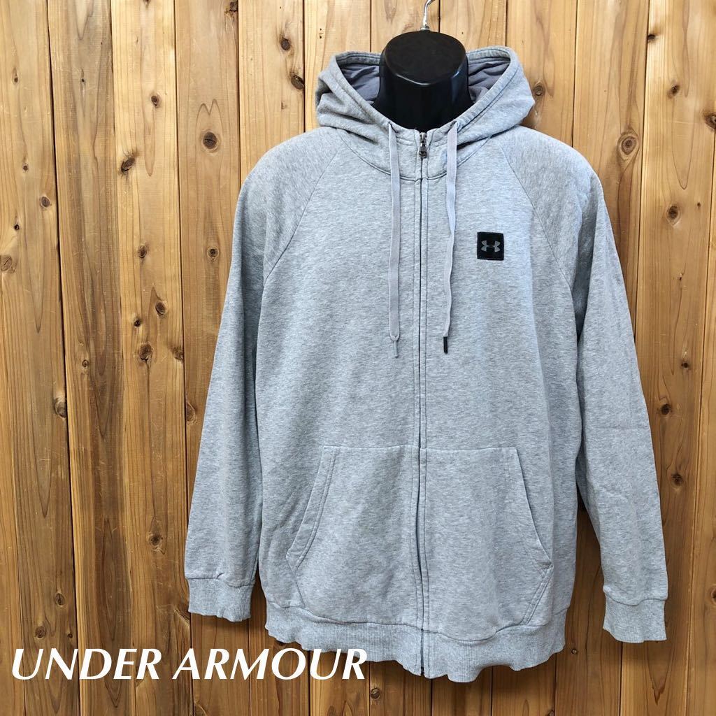 UNDER ARMOUR /アンダーアーマー メンズXXL グレー 長袖 スウェットパーカー ワンポイント カジュアル トレーニング スポーツウェア拍卖