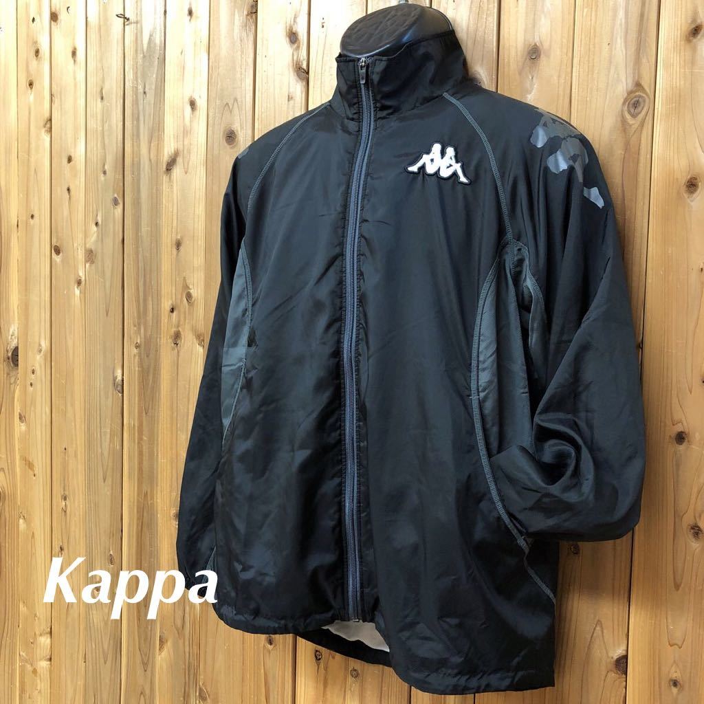 Kappa /カッパ /メンズL 長袖ジャケット ジップアップ 起毛 防寒着 黒 ロゴプリント ウォームアップ トレーニング スポーツウェア拍卖