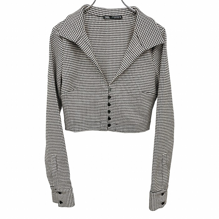 ザラ ZARA ショート丈 オープンカラー シャツジャケット 長袖 千鳥格子 ポリエステル×ポリウレタン M ベージュ系 ベージュ×黒 レディース拍卖