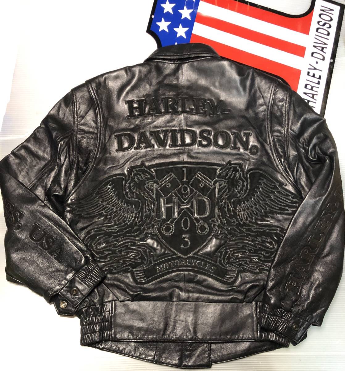 【稀少モデル!全面刺繍!入手困難】美品!ゴート・スキン本革製 ハーレーダビッドソン ライダース ジャケット拍卖
