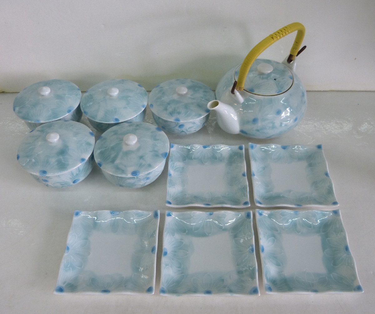 ☆有田焼 山幸窯 春窯 菊花模様 急須&湯呑み&お茶請け皿 11点セット USED品☆拍卖