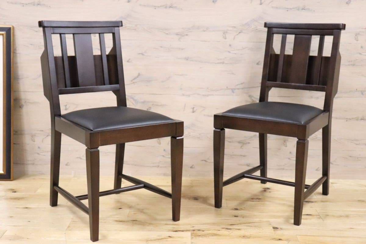 GMGN342V○CHERRY FURNITURE / 桜屋工業 ダイニングチェア チャーチチェア マガジンラック 合皮 ダークブラウン 2脚セット モダン 未使用品拍卖
