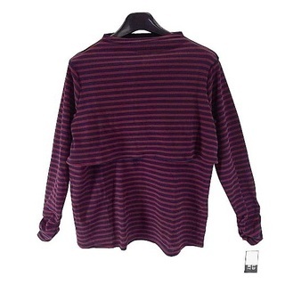 KFC2677◇ 新品 マタニティ 袖デザイン Tシャツ ボトルネック 長袖 ボーダー柄 授乳口付 3Lサイズ ネイビー/ ボルドー 拍卖