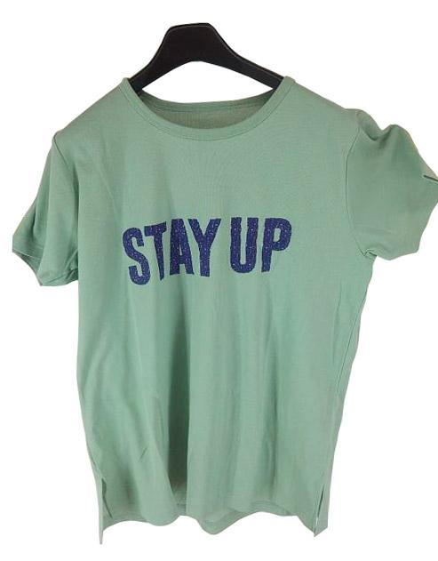 SS1429-2◇ 新品 トップス Tシャツ セミロング丈 半袖 丸襟 フロントプリント 裾サイドスリット 5Lサイズ ミントグリーン拍卖