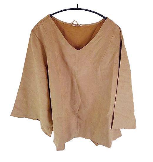 AW108◇新品オフィスカジュアル トップス 7分袖Vネックブラウス ネックレス付 シンプル無地 3L大きいサイズ ベージュ 送料350円拍卖