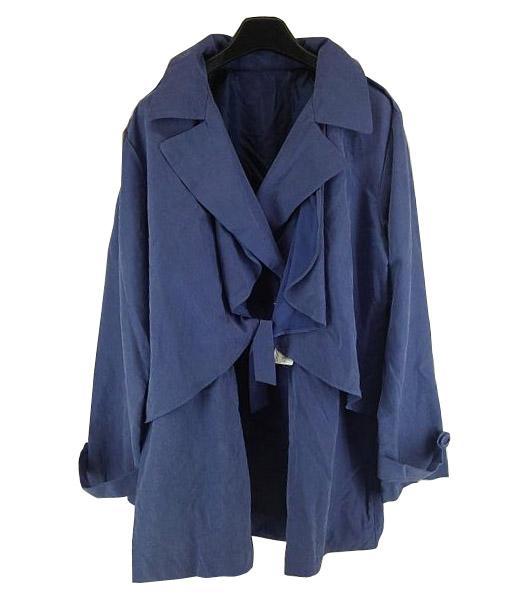 AW0388■ 新品 トップス コート Vネック 長袖 肩から前布有り Wボタン 前ウエスト紐有り 肩・袖口デザイン 6Lサイズ パープル 右袖ねじれ拍卖