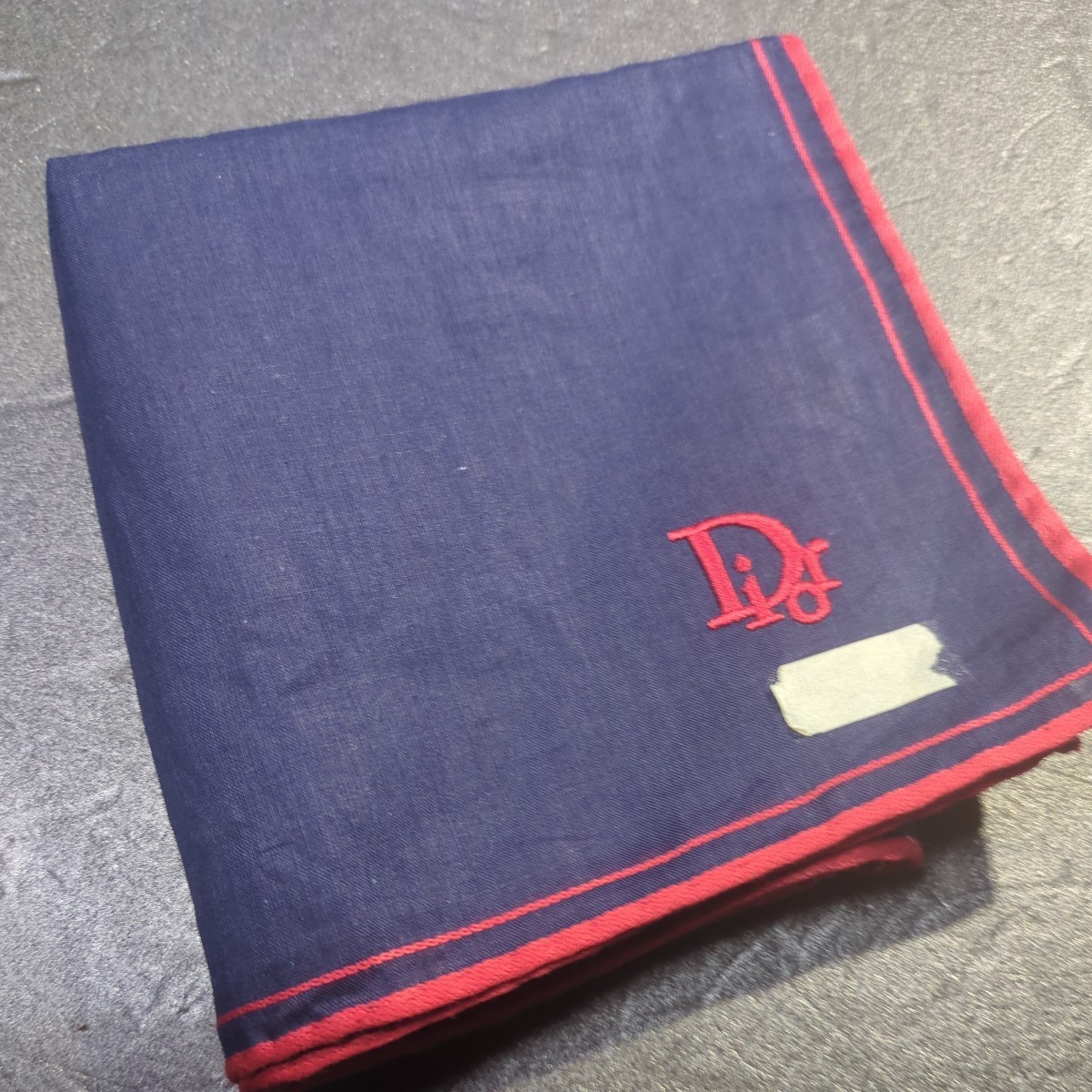 クリスチャンディオール ハンカチ 48×48cm レディース Christian Dior ロゴ刺繍(赤)ネイビー レッド拍卖