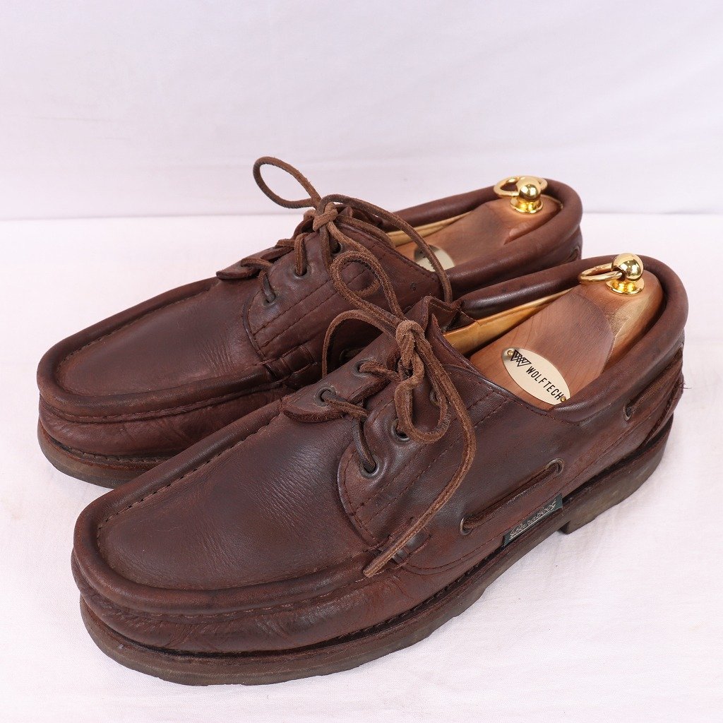 パラブーツ 10 /28.0cm 位 Paraboot モック デッキ ブラウン 茶 レザー フランス製 本革 メンズ 中古 古着 ds4044拍卖