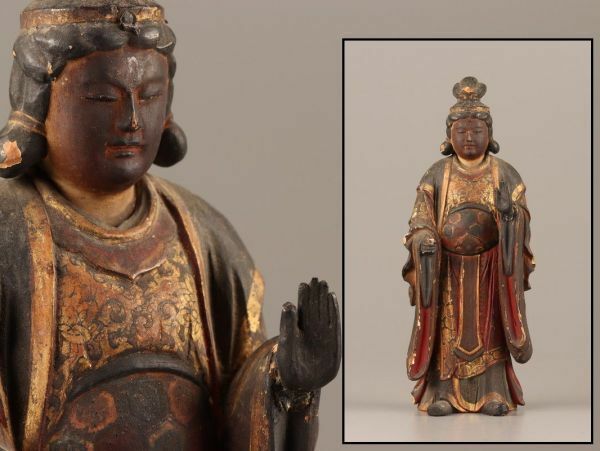 仏教美術 江戸期 時代彩色木彫 玉眼入 弁財天 仏像 古作 時代物 極上品 初だし品 C2995