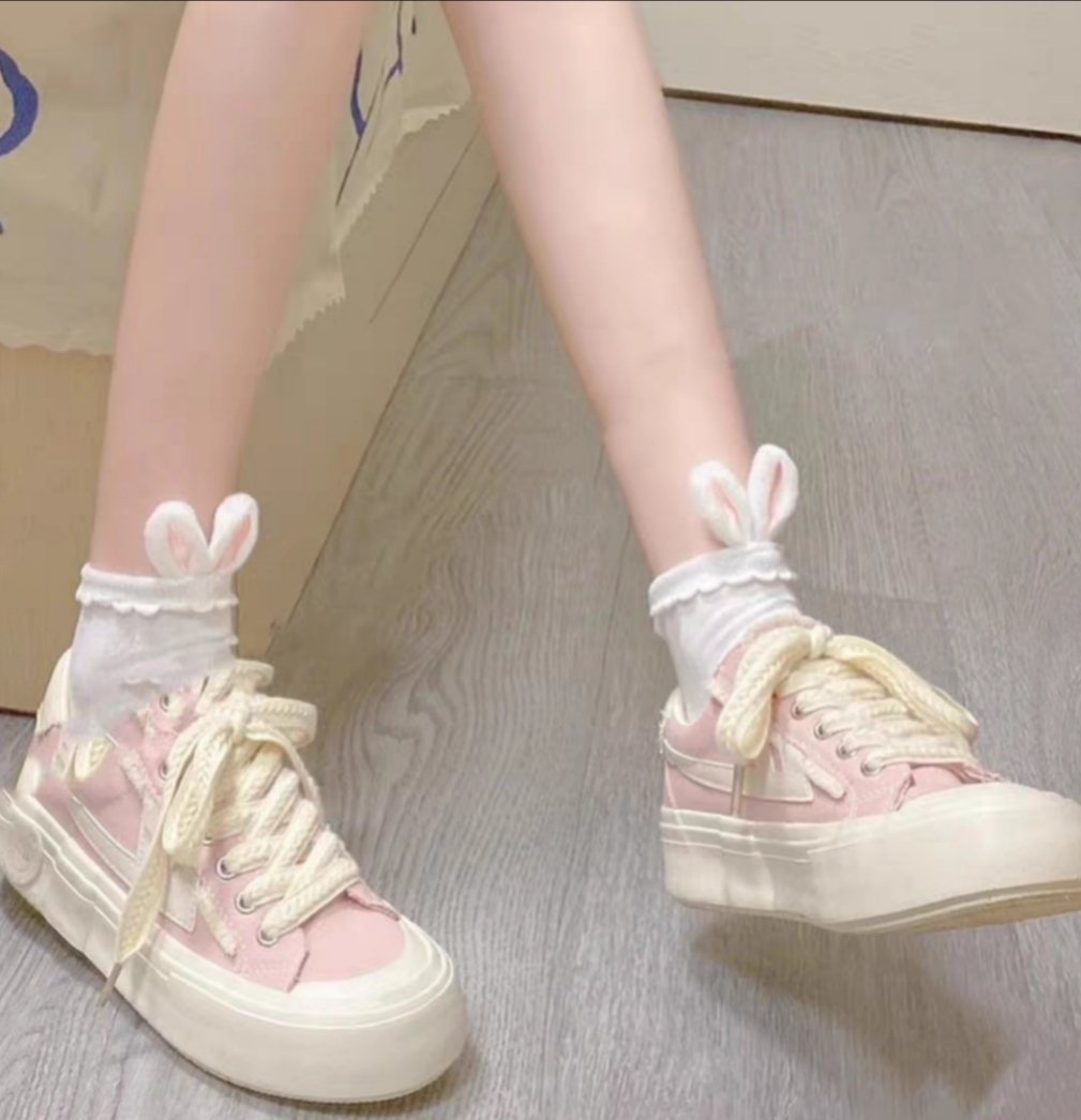 可愛いうさぎ耳のソックス ホワイト 靴下 レディース 学生 レース拍卖