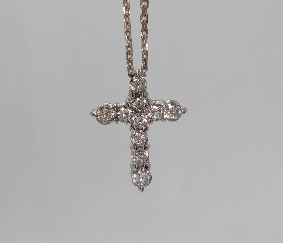 K18 WG Pt900 プラチナ 2.6g ダイヤ 0.32ct 十字架 プチ ネックレス 41cm拍卖