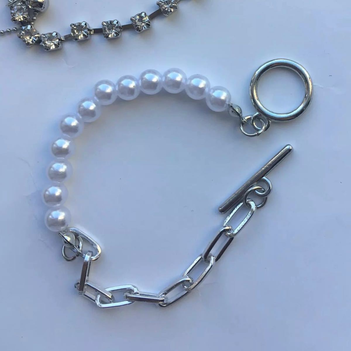 パールブレスレット ゴールド、シルバー チェーン コンビ レディース マンテル 韓国 アクセサリー 新品拍卖