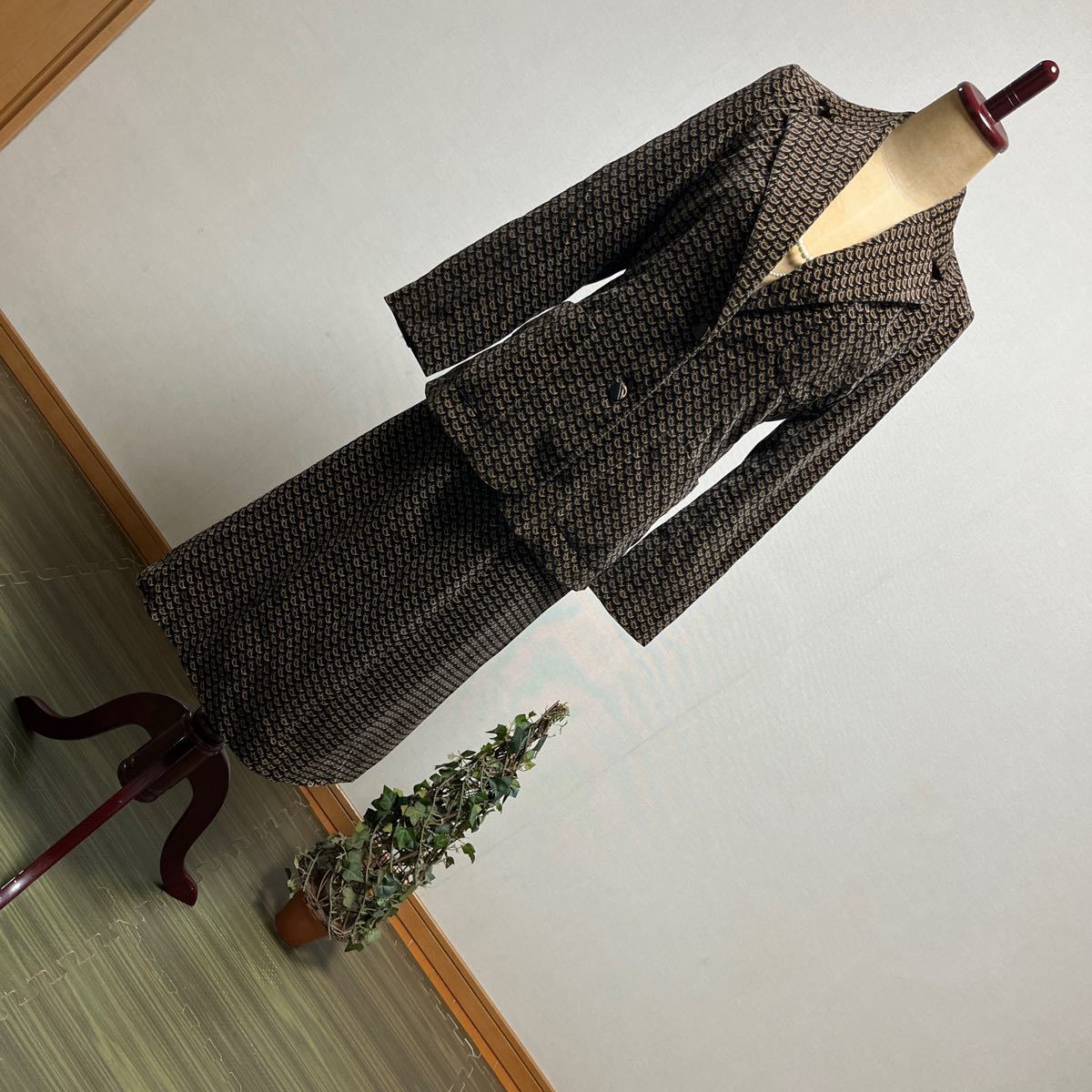 1-6昭和レトロスーツセット テーラードジャケット ロング丈タイトスカート ベロア調 M 9号 秋冬拍卖