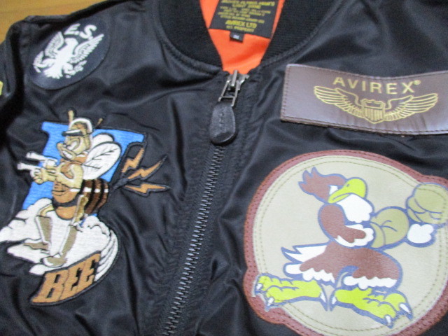AVIREX L-2A フライトジャケット 334th Air Force 黒 刺繍 パーツ レザー 革 Mサイズ ワッペン BEE 蜂 フルデコ 正規品拍卖