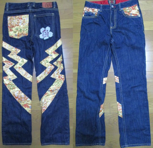 激レア! 1点限り! 錦 オリエンタルブランド 和柄 金色 デニム ジーンズ サイズ不明 豪華 着物のような装飾 フルデコ拍卖