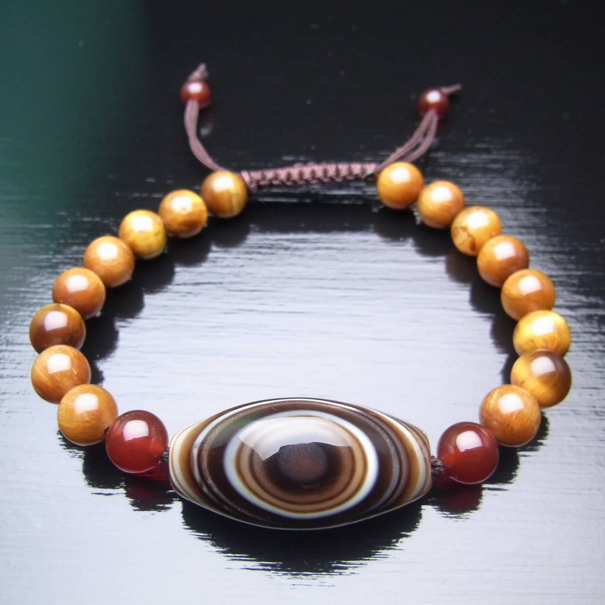 【No,5】天然縞瑪瑙石 シマメノウ 天眼石のブレスレット 虎目石ビーズ拍卖