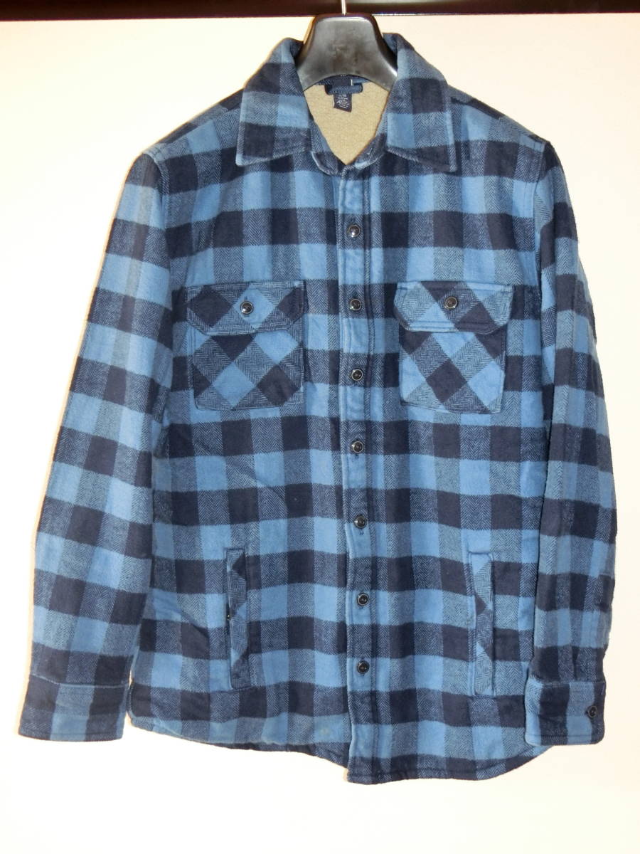 GAP 青×紺チェック 裏地ボア付き ネルシャツブルゾン 150拍卖
