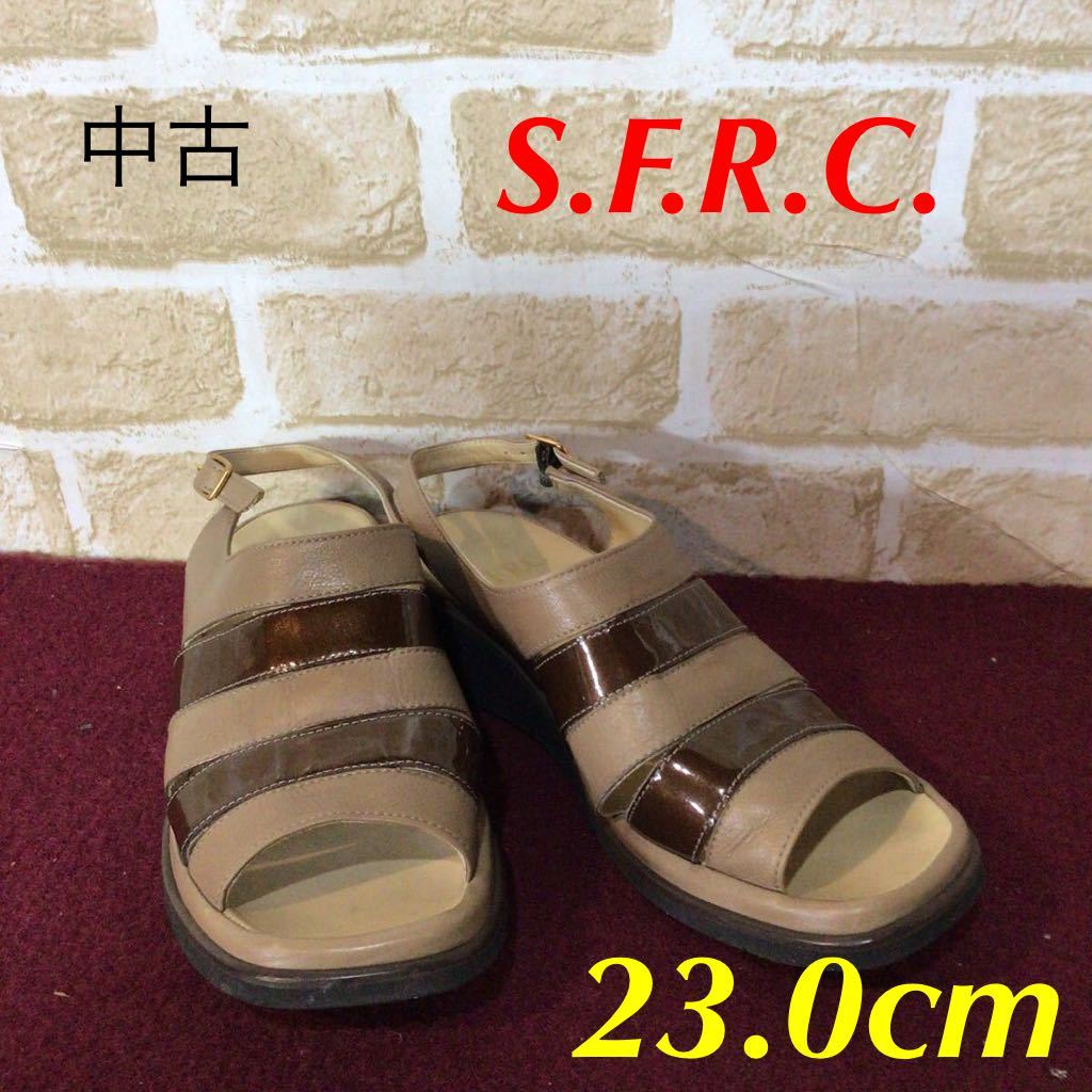 【売り切り!送料無料!】A-222 S.F.R.C.!サンダル!23cm!レザーサンダル!ベージュ!ブラウン!スクエアトゥ!おしゃれ!中古拍卖