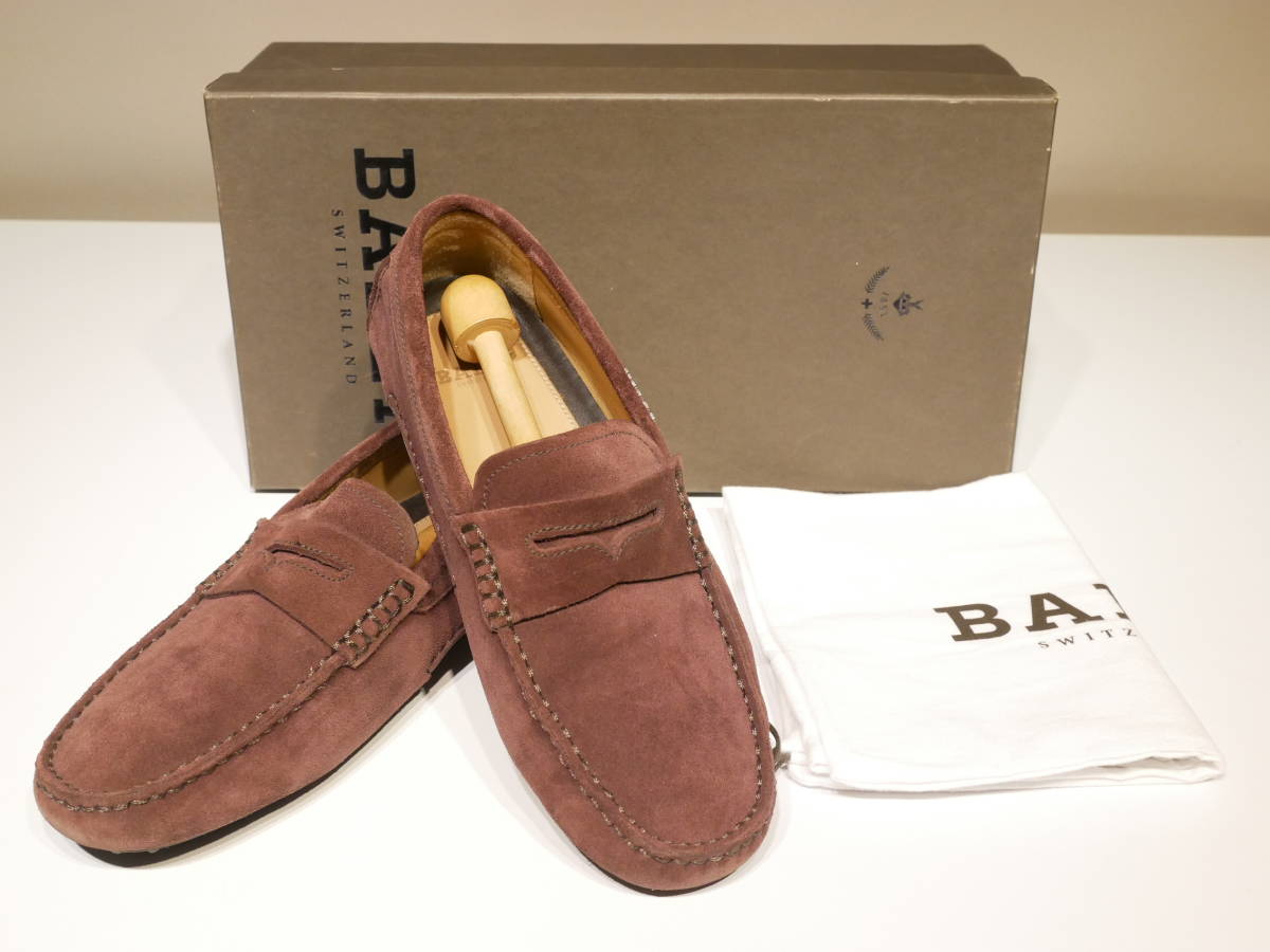 SALE!! 『貴重美品!! BALLY CALF SUEDE ローファー 元箱付』US7.5 25.5cm パープル 紫 レザースリッポン レザーシューズ 革 靴 ドレス 中古拍卖