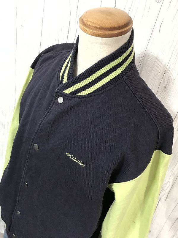 激レア・columbia/コロンビア スナップボタン スウェット ジャケット L 紺+レモンイエロー 希少モデル ヴィンテージ拍卖