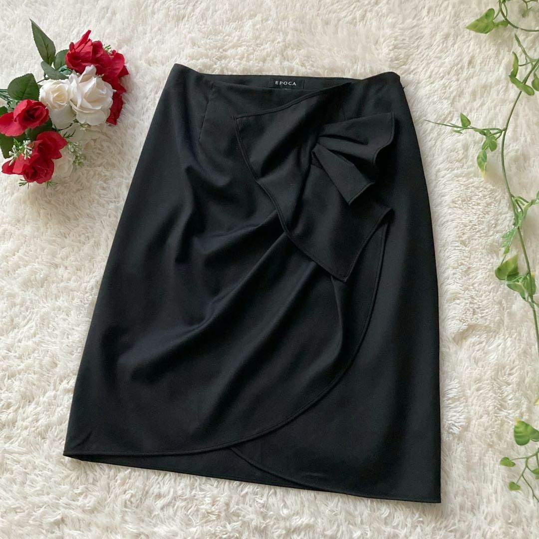 EPOCA タイトラップスカート フォーマル ドレープ ウール 黒 三陽商会 I40サイズ エポカ拍卖