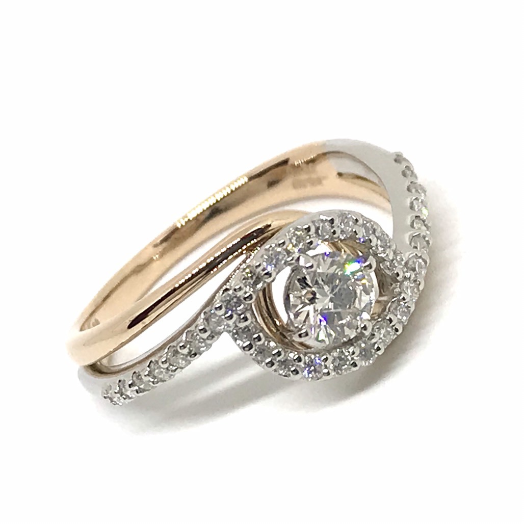 ★美品★ダイヤモンドリング K18PG/Pt900 D0.32ct D0.24ct 約4.1g 約13号 ダイヤリング 女性らしいオシャレなデザインです!!拍卖